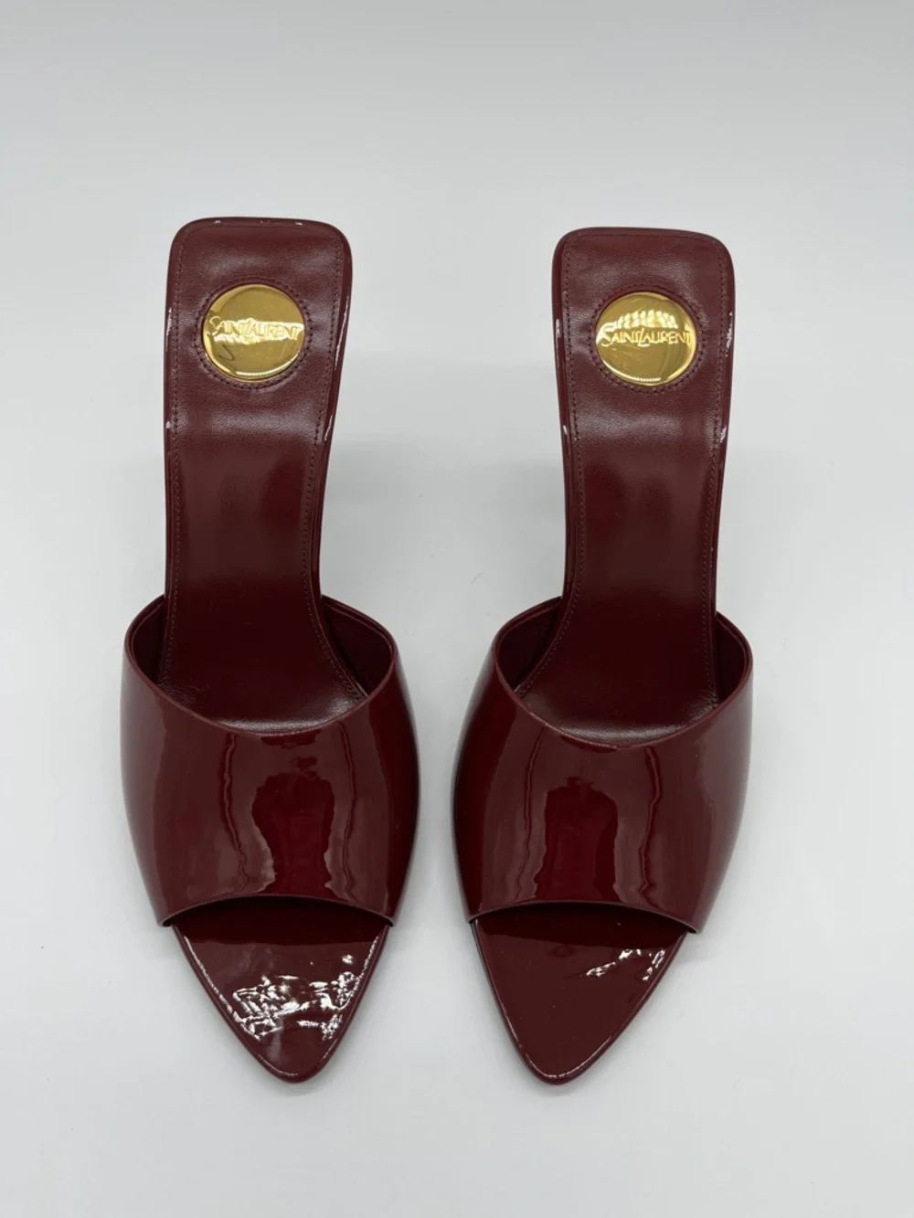 Saint Laurent Romy heeled Mules Patent Leather Stiletto Bordeaux - 8 - Picture 5 of 13